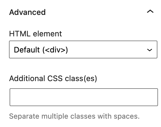图像显示了分配HTML元素并将CSS类添加到查询循环块中的选项。