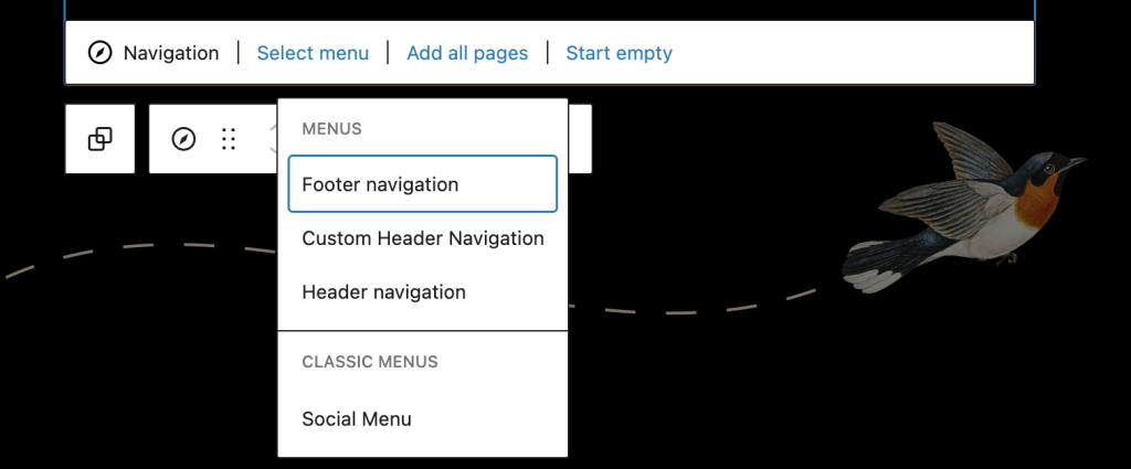 导航块设置的图像，您可以从现有菜单中进行选择。
